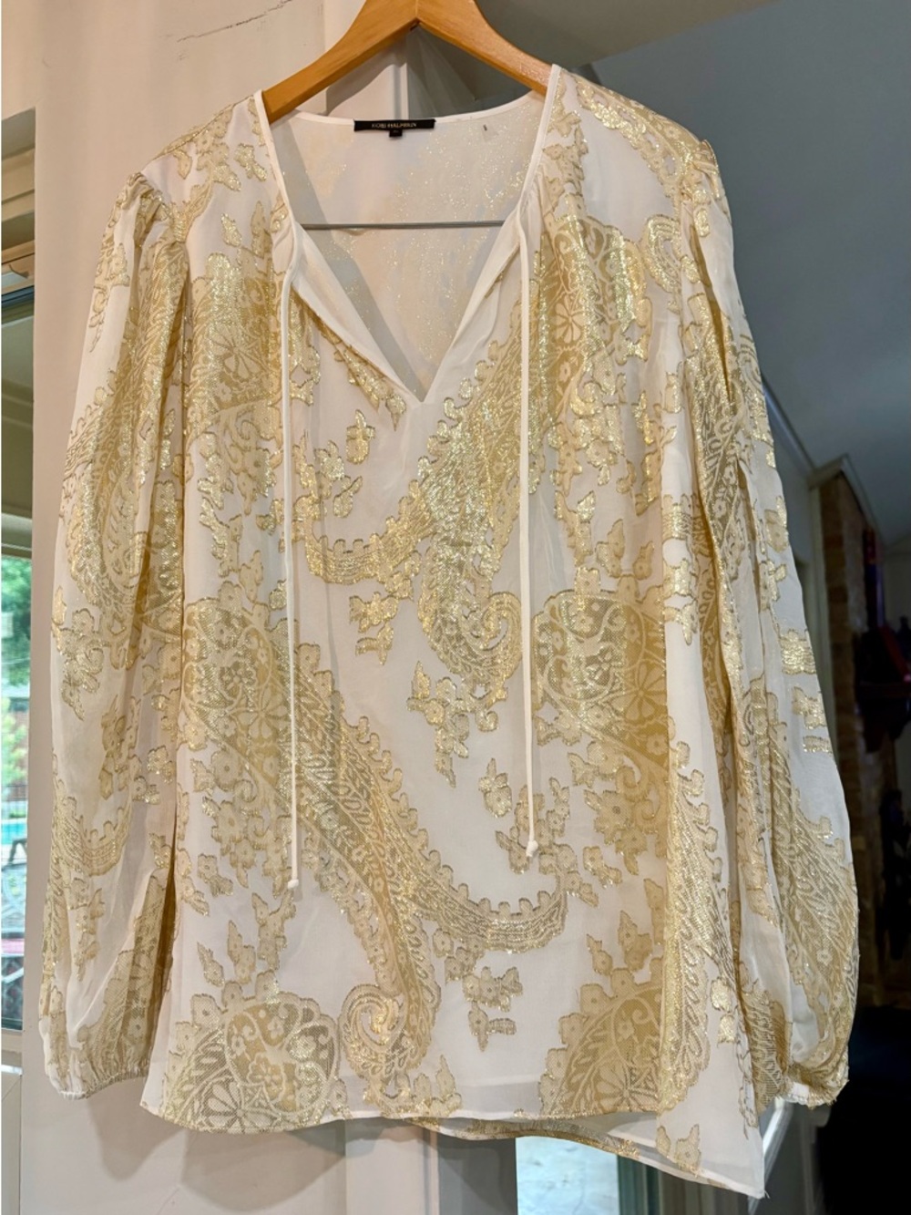 Kobi Halperin Black and Gold Logo Trim Blouse